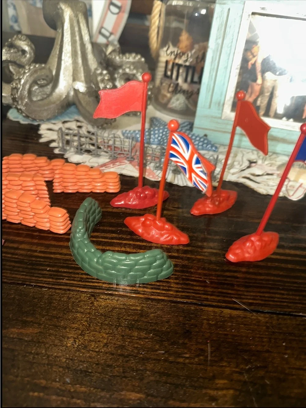 Vintage Toy Army Accessories - Red, Orange, Green, Gray Pieces